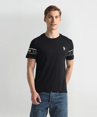 U.S. POLO ASSN. Solid Men Round Neck Black T-Shirt