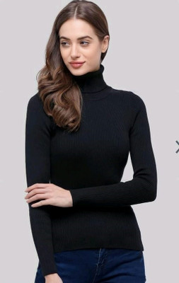 TUSIFASHION Self Design Women High Neck Black T-Shirt