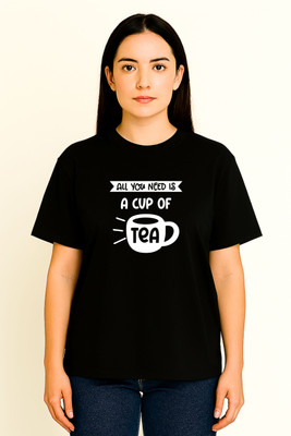 WickedCotton Graphic Print Women Round Neck Black T-Shirt