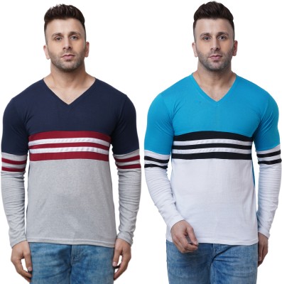 WRODSS Striped Men V Neck Multicolor T-Shirt