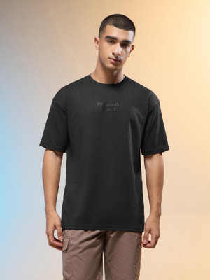TECHNOSPORT Printed Men Round Neck Black T-Shirt