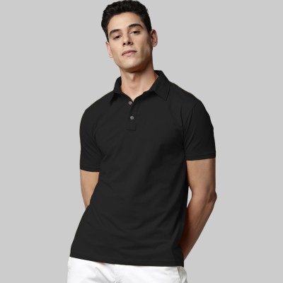 London Hills Solid Men Polo Neck Black T-Shirt
