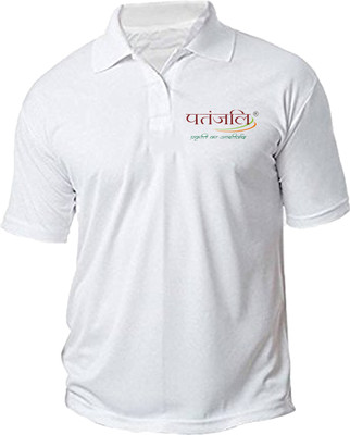 PrintHolic Washed/Ombre Men Polo Neck White T-Shirt