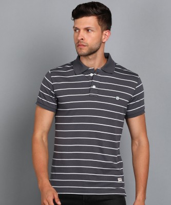 Alan Jones Striped Men Polo Neck Grey T-Shirt