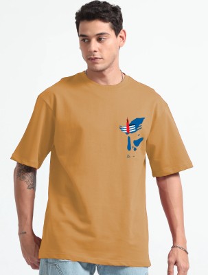 VIOUR Printed Men Round Neck Yellow T-Shirt