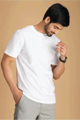 Nilan Impex Solid Men Round Neck White T-Shirt