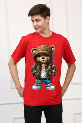 Awaken Armor Printed Men Round Neck Red T-Shirt