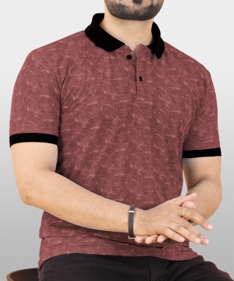 VeBNoR Printed Men Polo Neck Pink T-Shirt