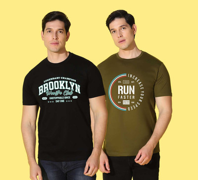 WOOSTRO Printed Men Round Neck Multicolor T-Shirt
