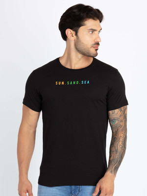 Status Quo Printed, Typography Men Round Neck Black T-Shirt