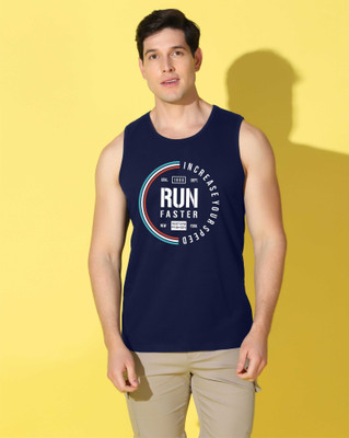 WOOSTRO Printed Men Round Neck Navy Blue T-Shirt