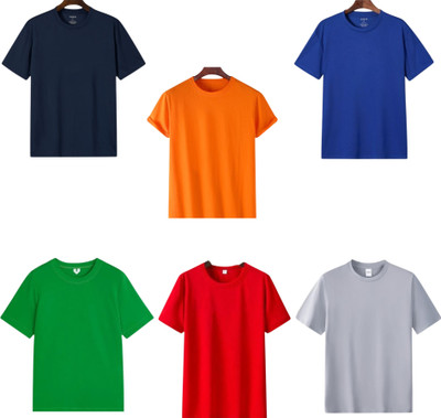 lalita creation Solid Men Round Neck Navy Blue, Orange, Dark Blue, Light Green, Red, Silver T-Shirt
