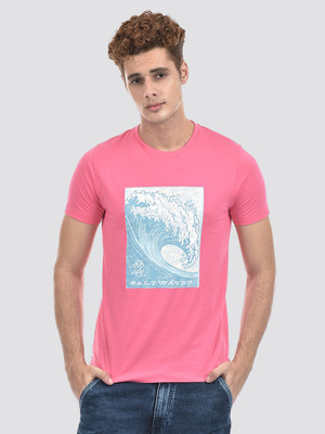 IZOD Printed Men Round Neck Pink T-Shirt