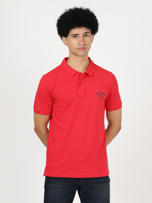 Wrangler Solid Men Polo Neck Red T-Shirt