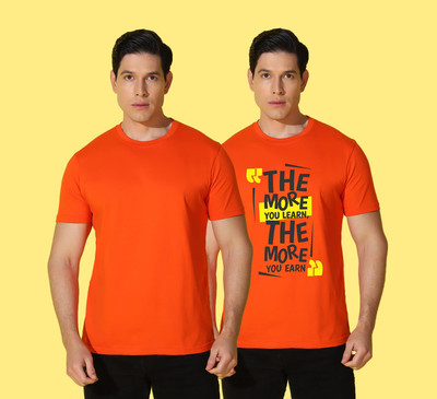 WOOSTRO Solid, Printed Men Round Neck Orange T-Shirt