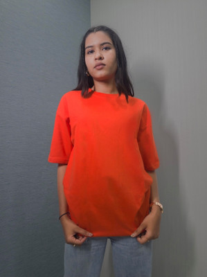 clotsage Floral Print Women Round Neck Orange T-Shirt