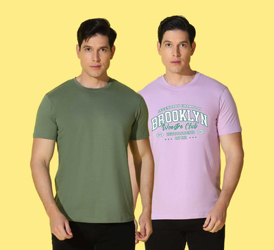 WOOSTRO Printed, Solid Men Round Neck Multicolor T-Shirt