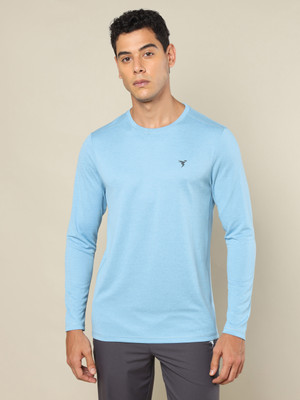 TECHNOSPORT Self Design Men Round Neck Light Blue T-Shirt
