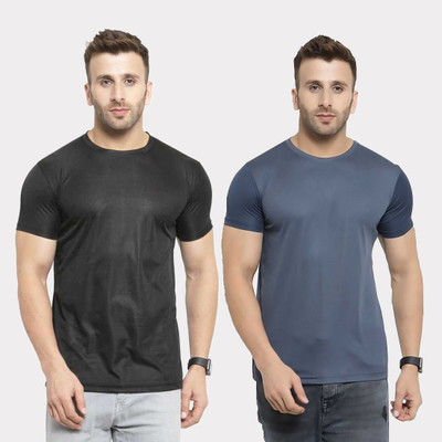 TQH Solid Men Round Neck Black, Grey T-Shirt