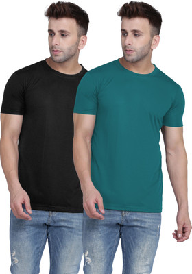 TQH Solid Men Round Neck Black, Blue T-Shirt