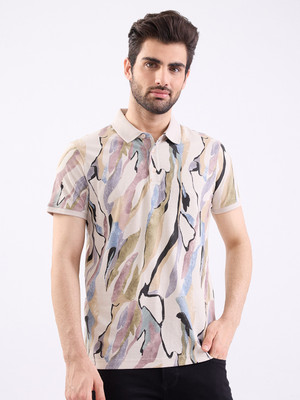 Spykar Printed Men Polo Neck Multicolor T-Shirt