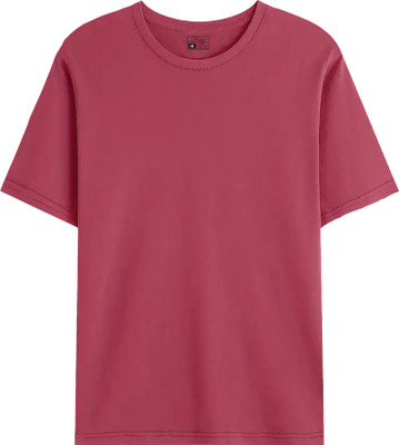 JUGULAR Solid Men Round Neck Pink T-Shirt
