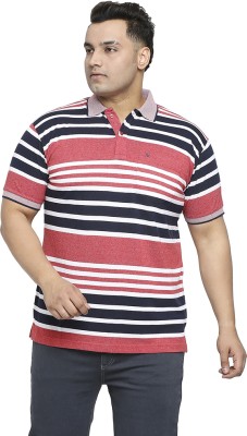 XMEX Striped Men Polo Neck Red T-Shirt