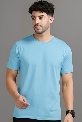 Moordale Solid Men Round Neck Blue T-Shirt