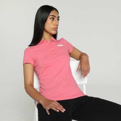 PUMA Solid Women Polo Neck Pink T-Shirt