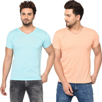 Tresna Trendy Solid Men V Neck Multicolor T-Shirt