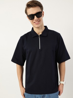 THOMAS SCOTT Solid Men Polo Neck Dark Blue T-Shirt