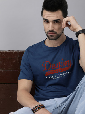 Roadster Graphic Print, Typography Men Round Neck Navy Blue T-Shirt
