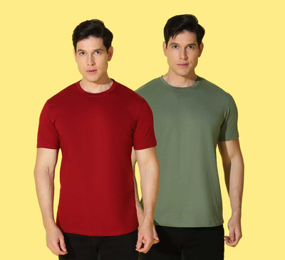WOOSTRO Solid, Printed Men Round Neck Red, Green T-Shirt
