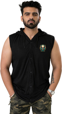 tfurnish Graphic Print Men Hooded Neck Black T-Shirt