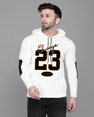 SR Fashion Printed, Typography Men Hooded Neck White T-Shirt