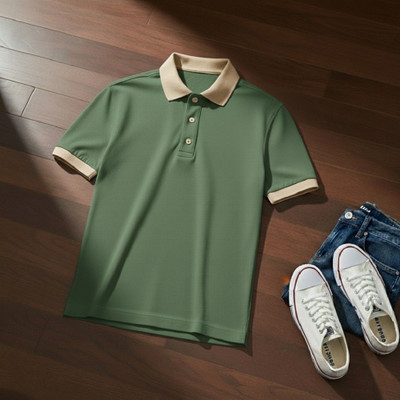 TEREZA Solid Men Polo Neck Green T-Shirt