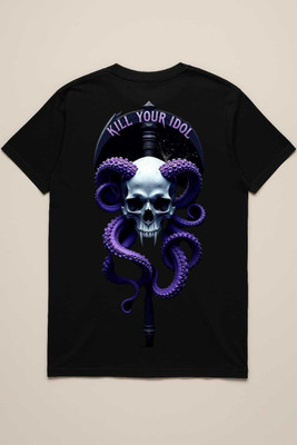 DARK DEVIL Printed Men Round Neck Black T-Shirt
