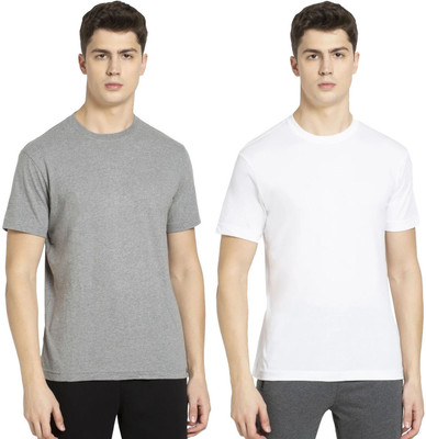 JOCKEY Solid Men Round Neck Grey, White T-Shirt