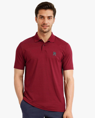 RARE RABBIT Solid Men Polo Neck Maroon T-Shirt
