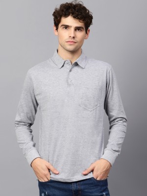 Fleximaa Solid Men Polo Neck Grey T-Shirt
