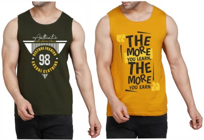 Restore Printed Men Round Neck Dark Green, Yellow T-Shirt