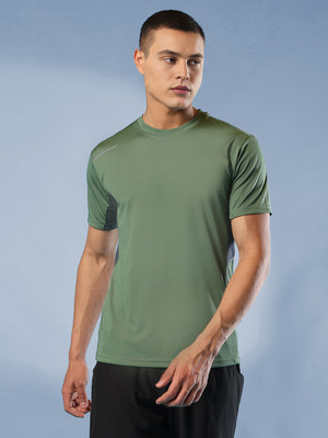 Adrenex Solid Men Round Neck Light Green T-Shirt
