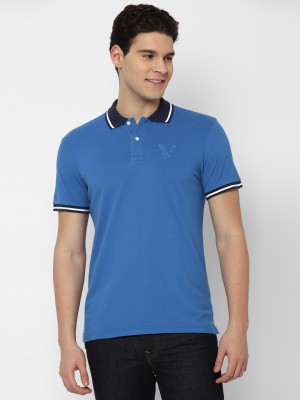 American Eagle Solid Men Polo Neck Blue T-Shirt