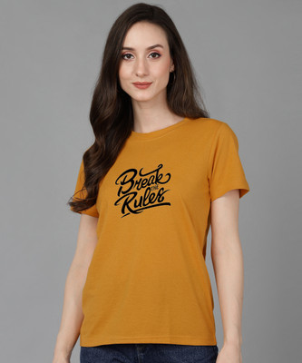 Adyavastram Printed Women Round Neck Yellow T-Shirt