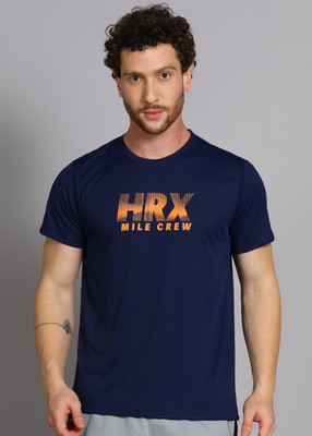 HRX by Hrithik Roshan Printed Men Round Neck Dark Blue T-Shirt