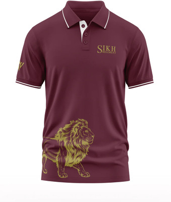 Warriorworld Graphic Print Men Polo Neck Maroon T-Shirt