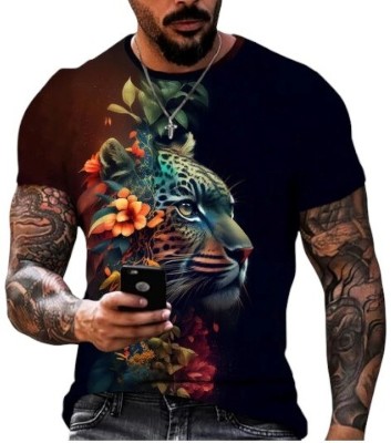 HouseOfCommon Animal Print Men Round Neck Multicolor T-Shirt