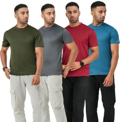 Fabhash Solid Men Round Neck Grey, Blue, Maroon, Green T-Shirt