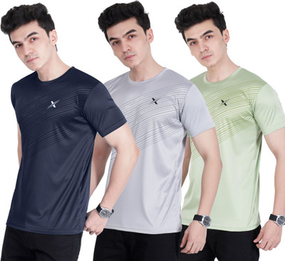 Cruister Solid Men Round Neck Navy Blue, Grey, Light Green T-Shirt