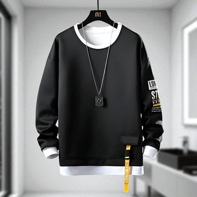 FAOES Printed Men Round Neck Black T-Shirt